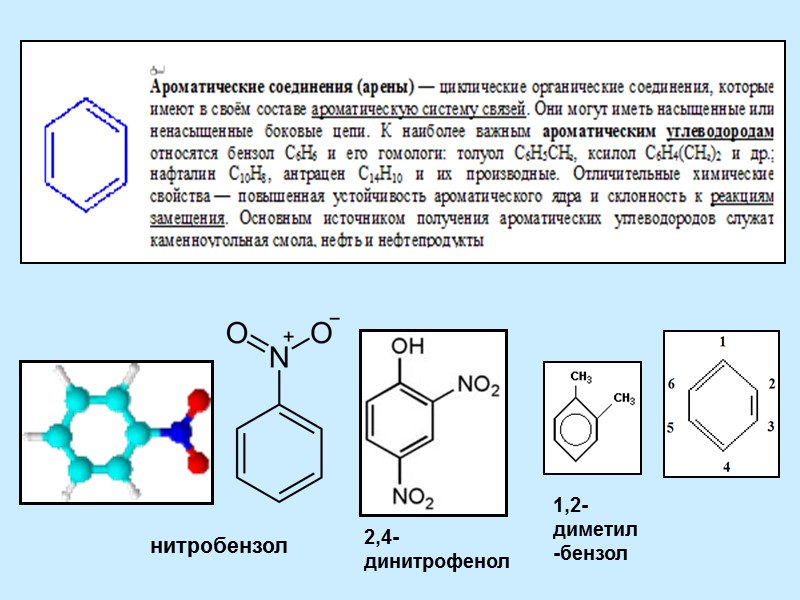 нитробензол 2,4- динитрофенол 1,2- диметил-бензол